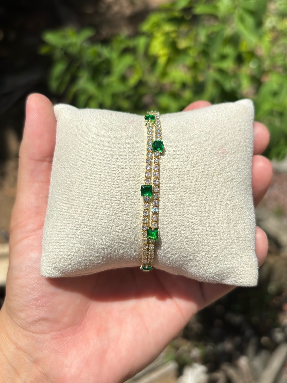 18K Gold Plated Stainless Steel Emerald Green Diamond Tennis Bracelet